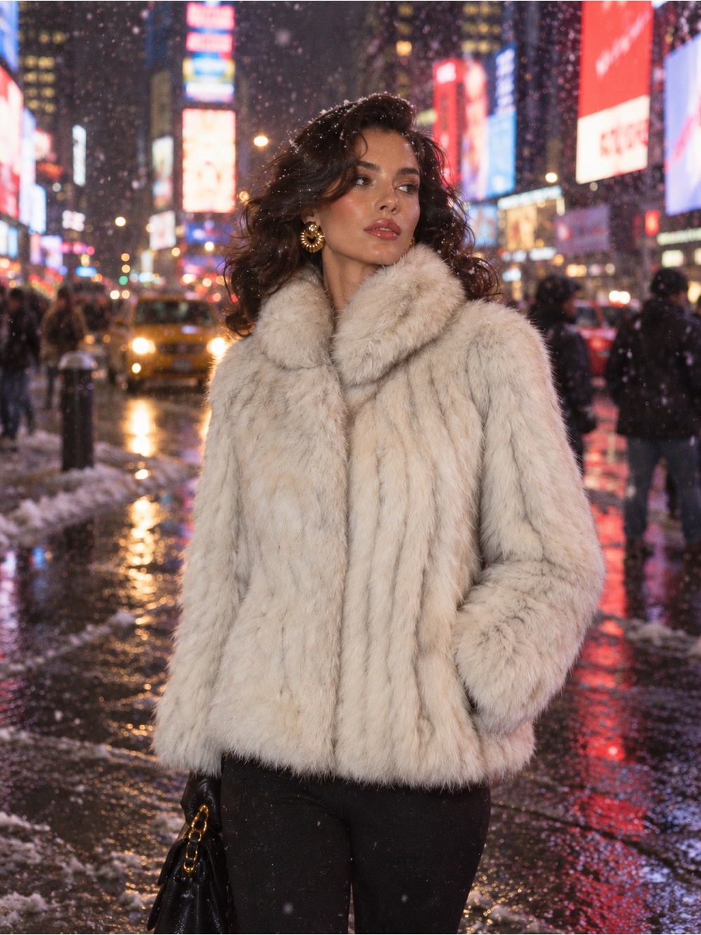 Vintage Genuine Finland Blue Fox Fur Jacket Coat Cream White